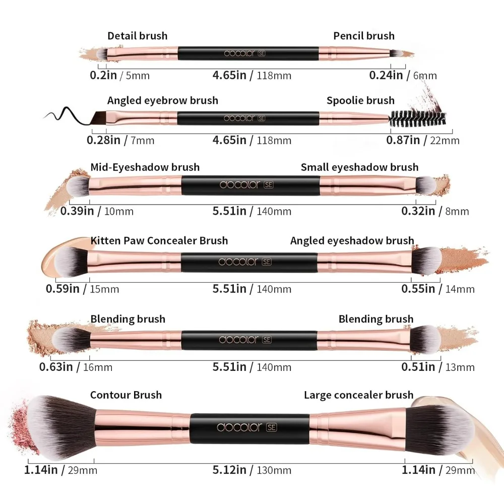 Docolor Double Sided Makeup Brushes, 6Pcs Double Ended Eyeshadow Brush Set Professional Eye Makeup Brushes Set Foundation Eyesha