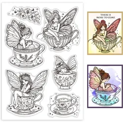 1Sheet Teacup Fairy Tale Clear Stamps for Cards Making Elf Clear Stamp Seals Transparent Stamps for DIY Scrapbooking Photo Album