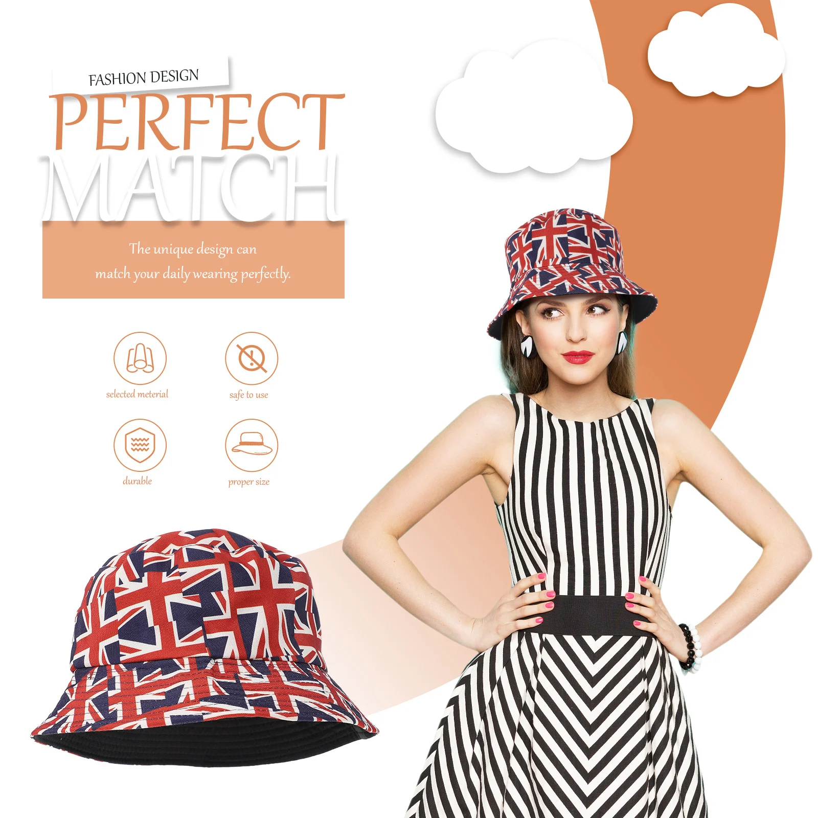 

Cotton Printed Union Jack Bucket Hat Women Teens Summer Sun Shade Cool Party Festival Hat Union Jack Hats Hats