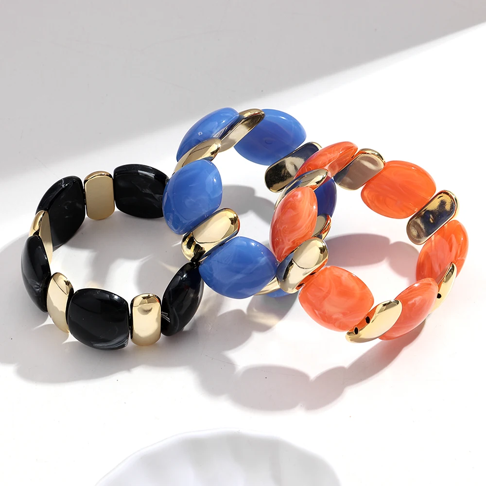 Elegante Acryl Marmor Geometrische Blütenblatt Gebogene Perlen Elastische Armbänder Trendy CCB Perle Chunky Armreifen Armband Frauen Zubehör – Detail 3
