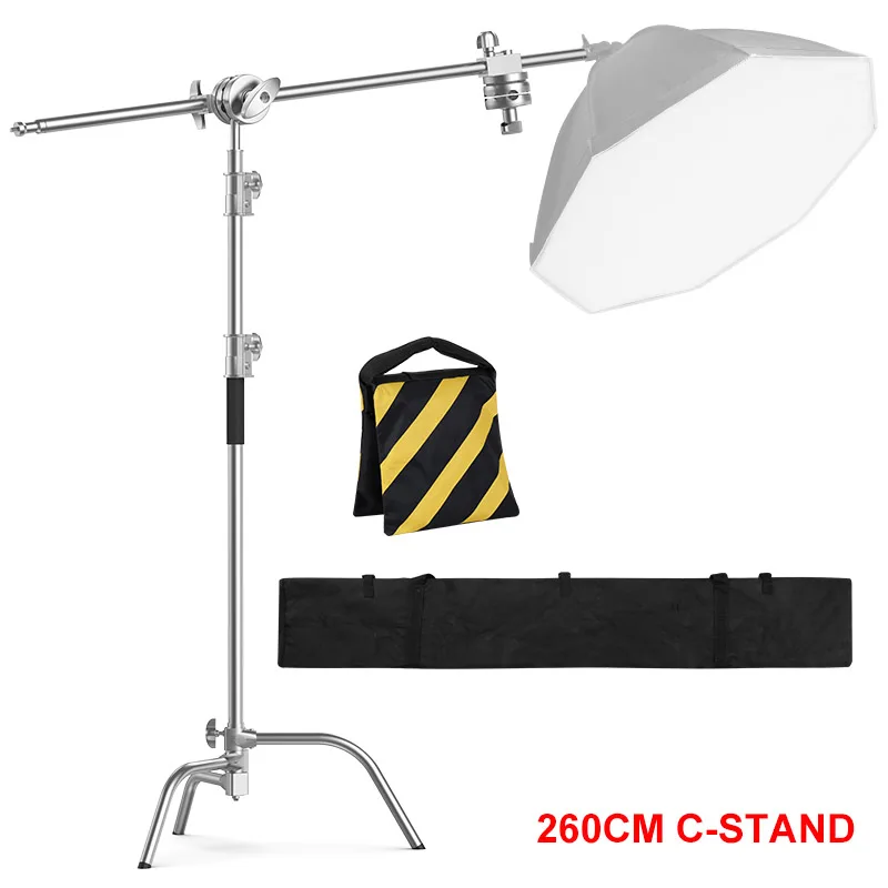 Photography C-Stand Heavy Duty Light Tripod with Hold Arm and Grip Head Adjustable Magical Leg for Studio Softbox Monolight