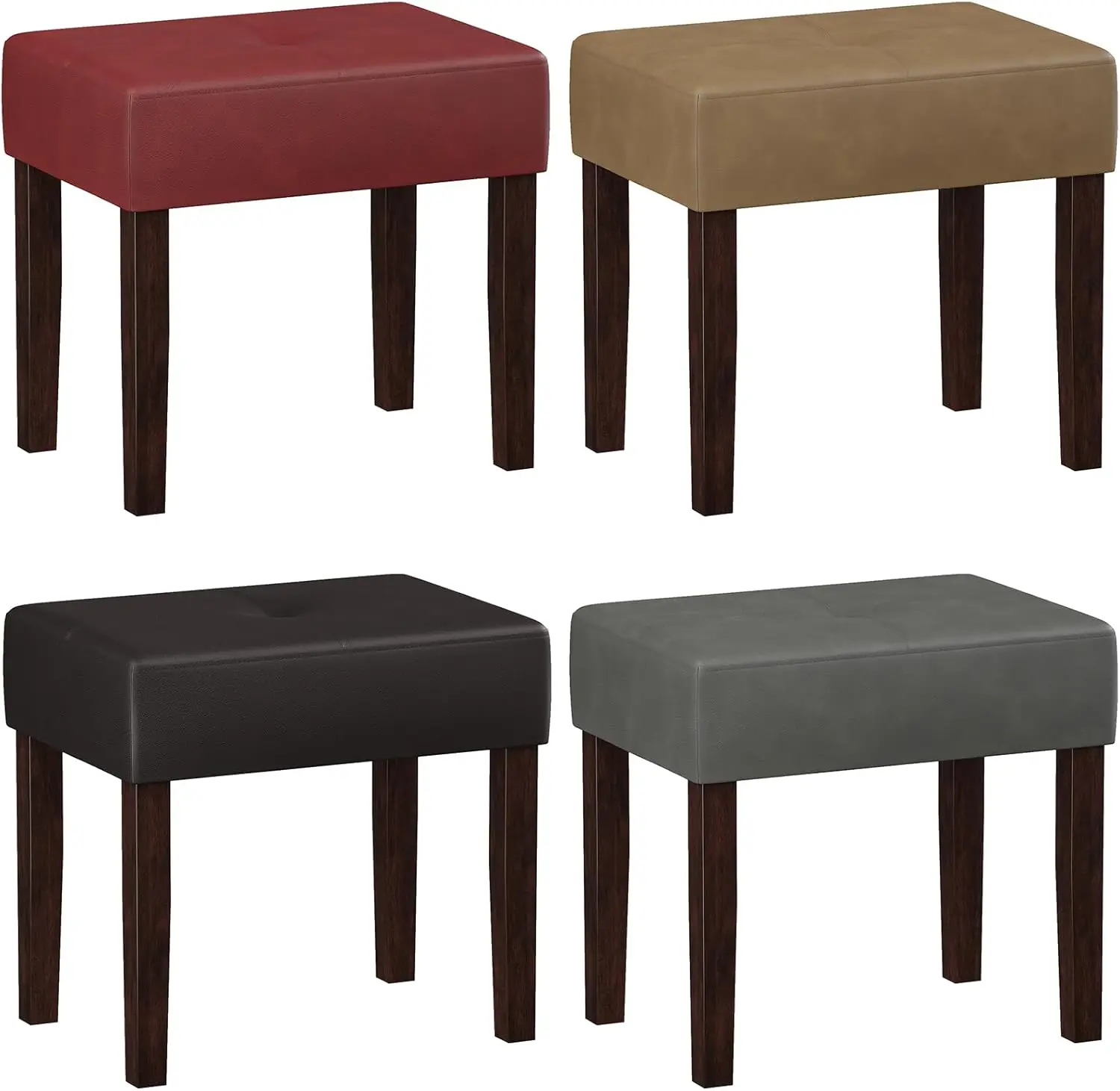 Taburete de tocador de cuero de 4 piezas, banco otomano Rec de 20 H de ancho para sala de maquillaje, silla de tocador con patas de madera para sala de piano,
