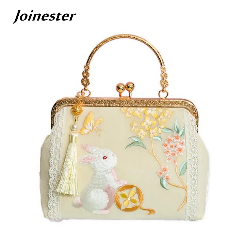 Women Vintage Embroidered Lace Clutch Purses Kiss Lock Metal Frame Evening Bag Wedding Party Shoulder Bag for Ladies