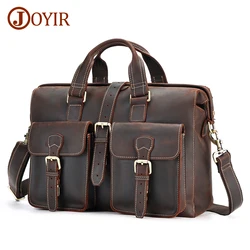 JOYIR Vintage Crazy Horse Leather Men Briefcase Business Work Bags Male Fits 15.6