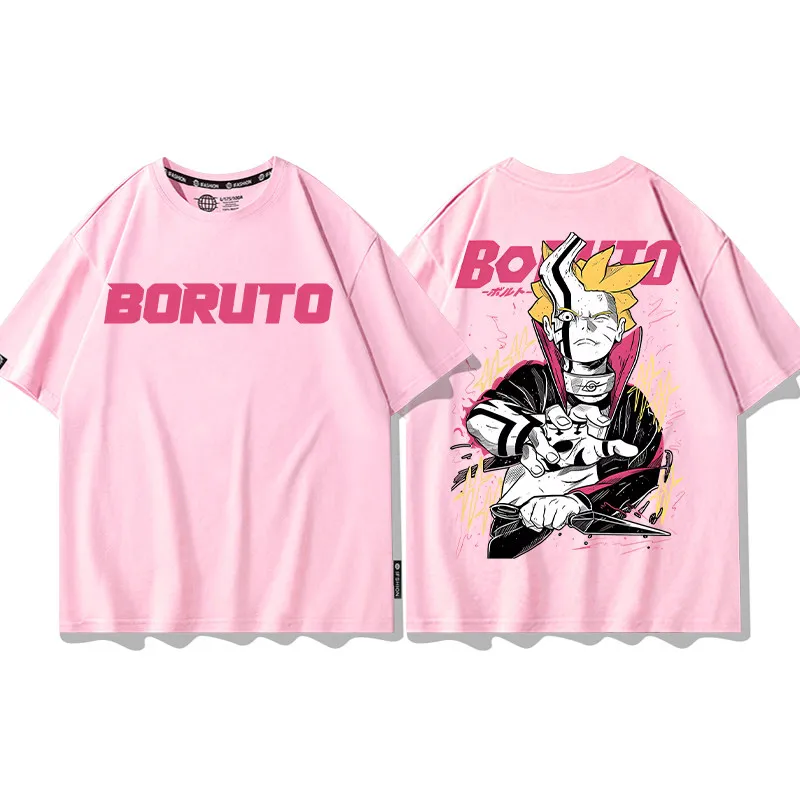 Camiseta de manga corta de colaboración Naruto, camiseta de verano Naruto Boruto, ropa holgada, ropa de moda para padres e hijos, media manga