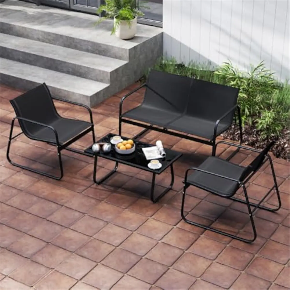Stylish semicircular outdoor lounge set featuring fade-resistant breathable fabric seating ergonomic curved backrests contoured
