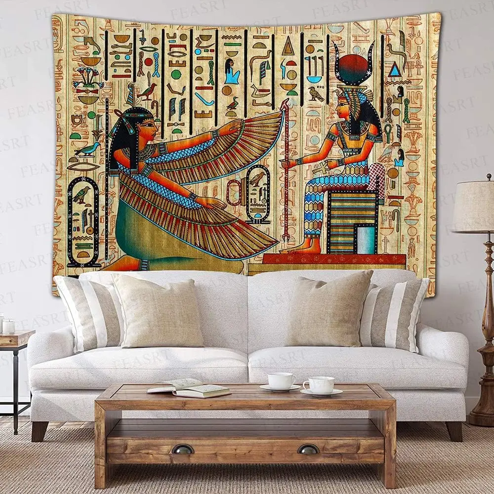 Ancient Egypt Mythology Tapestry Egyptian Gods Hieroglyphic Carvings Tapestries Art Wall Hanging for Living Room Bedroom Home
