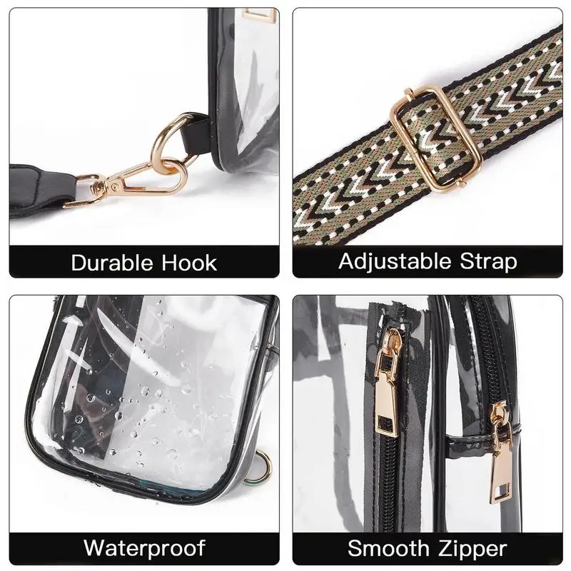 Clear Crossbody Transparent Purse Large Capacity Waterproof Clear Bag Multifunctional Fanny Pack Adjustable Sling Bag For Sports