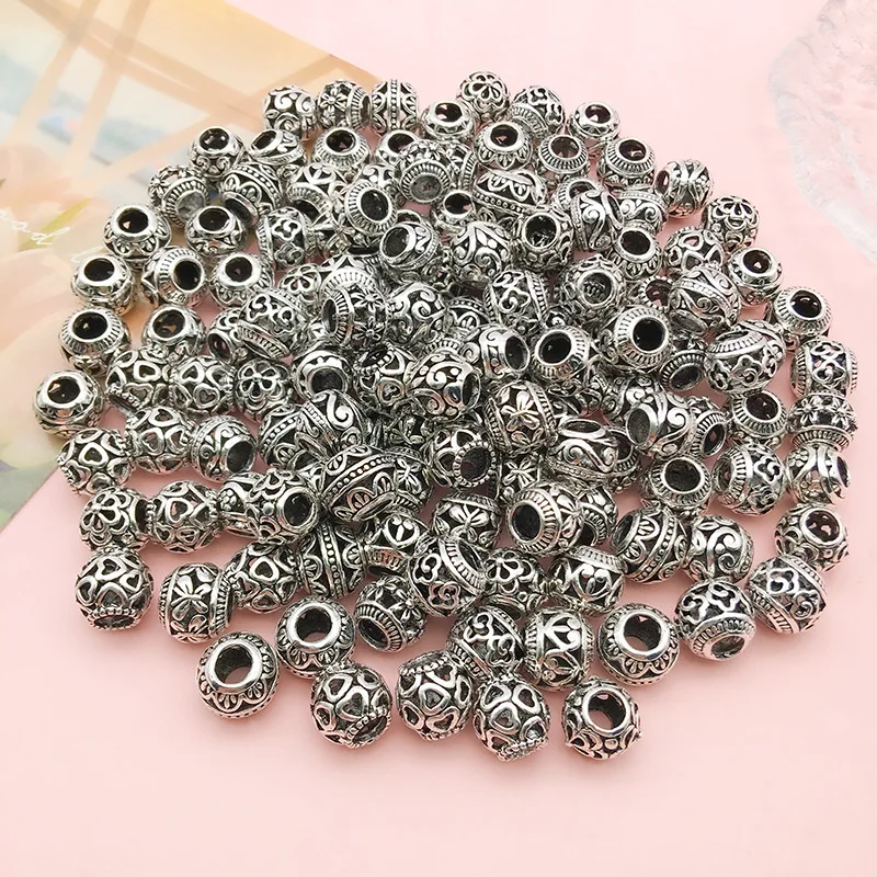 10pcs  Round 4mm Big Hole Flower Heart Charm Hollow Beads Spacer Charm for DIY Bracelet Jewelry Making Findings