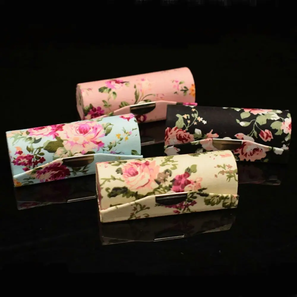 Lipstick Case Embroidered Flower Lip Gloss Box With Mirror Retro Jewelry Holder Makeup Storage