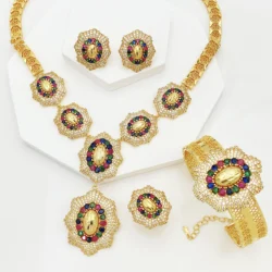 JRH Luxury Gold Plated Women Jewelry Set for Zircon Necklace Bracelet Earrings Ring Elegant Jewelries Gift for Wedding Party