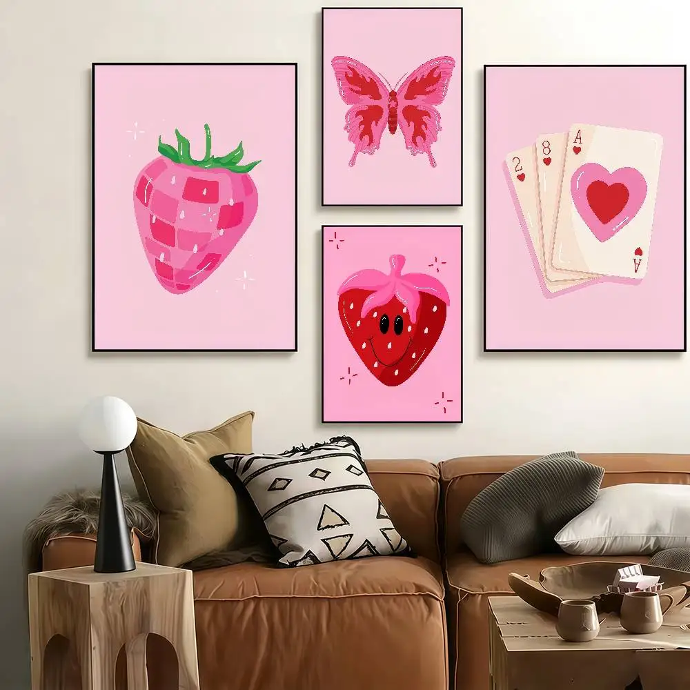 Y2k Pink Girl 90s Funky Art Poster Self-adhesive Art Waterproof Paper Sticker Coffee House Bar Room Wall Decor