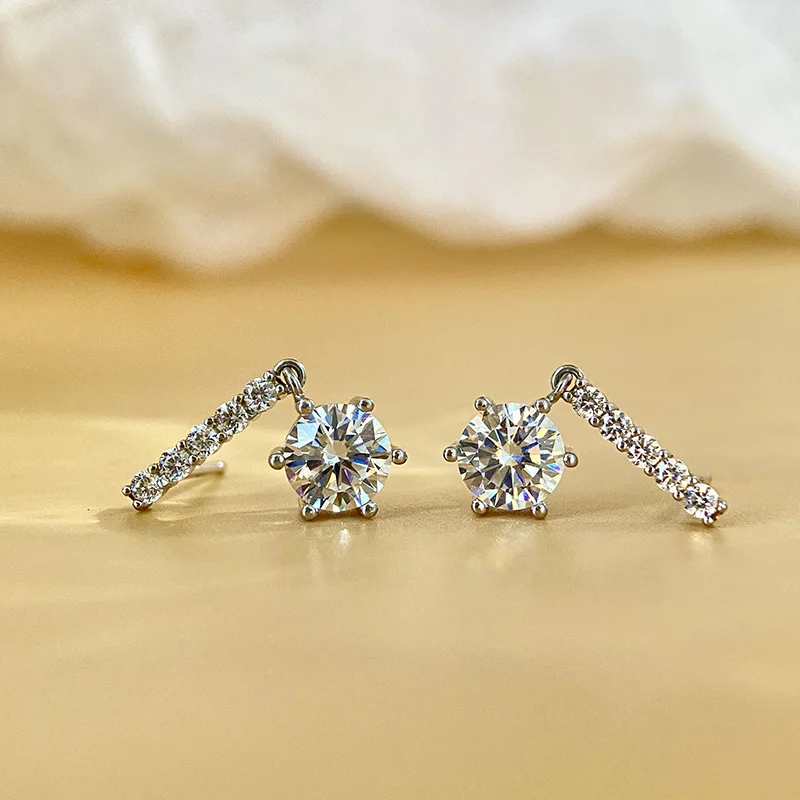 

BR 6.5mm 925 Sterling Silver New Women's Classic Tassel Six-Claw Stud Earrings D VVS1 Stud Fine Jewelry