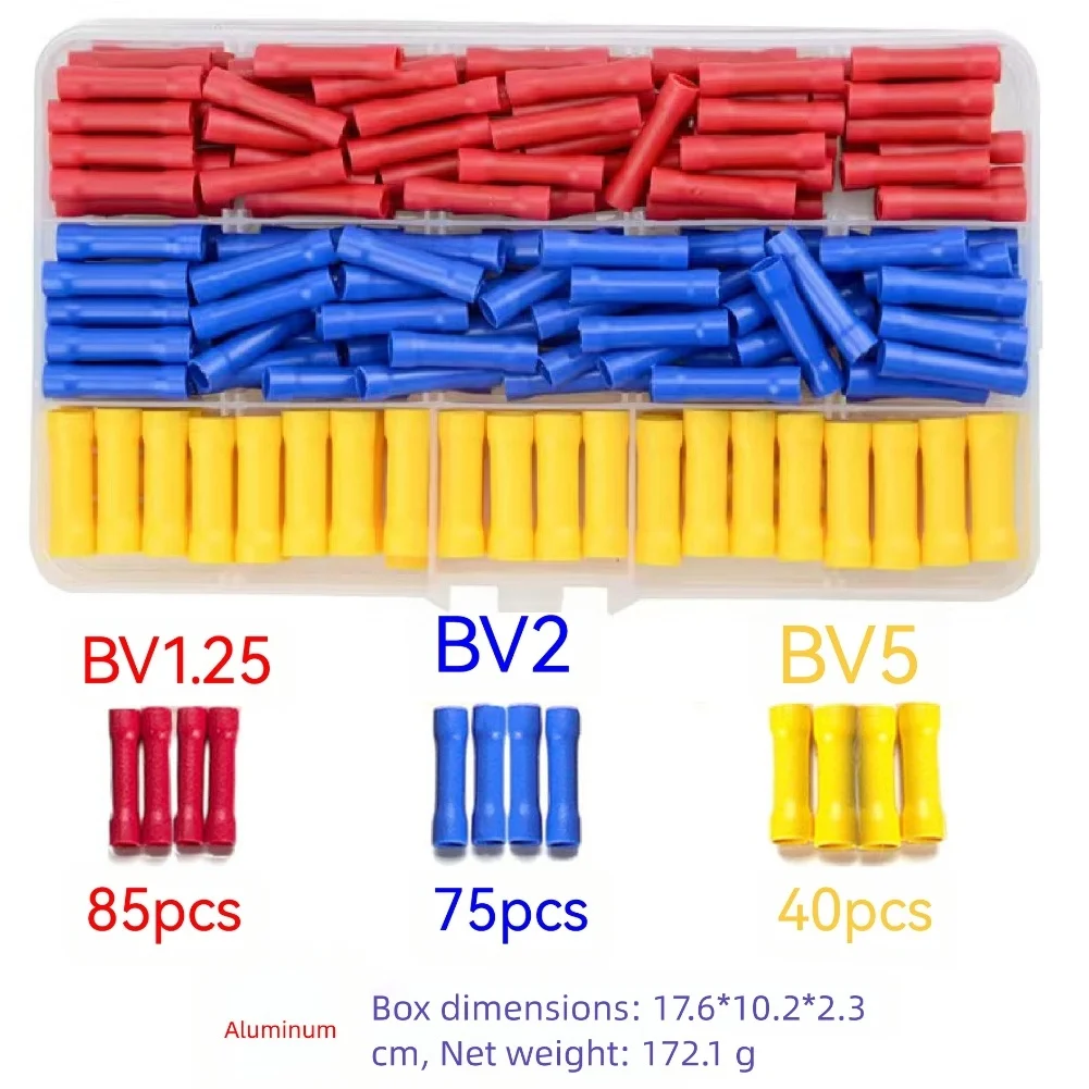 200 قطعة BV1 25 BV2 BV5 موصلات أنابيب الانكماش الحراري لتوصيل الأسلاك بأكمام مشفرة ملونة وسهولة الاستخدام