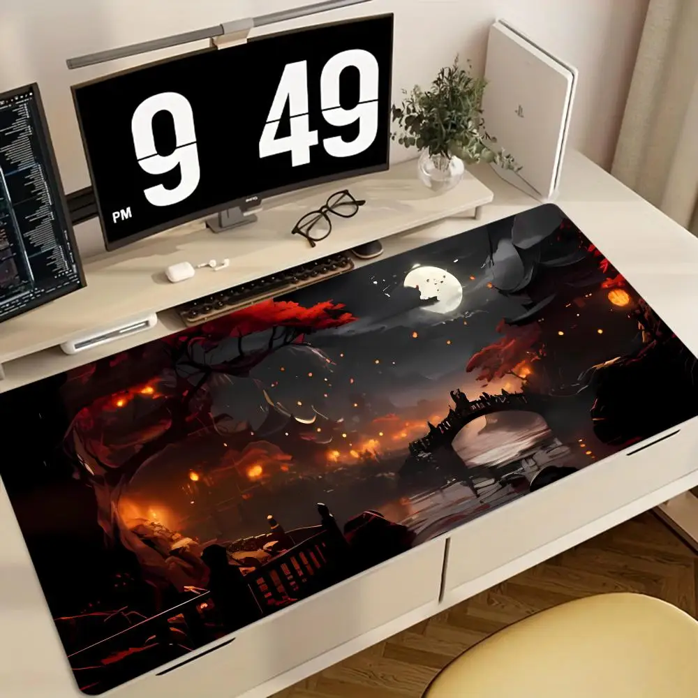 Grande tapete de mouse para jogos de paisagem, padrão de design de paisagem, teclado de mesa, bordas costuradas, perfeito para escritório e jogos