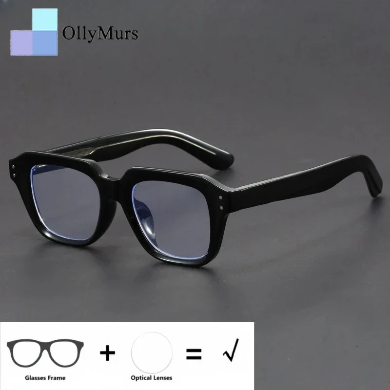 

OLLYMURS Men's Myopia Optical Prescription Eyeglasses Retro Square Hyperopia Progressive Blue Light Blockng Reading Glasses 106