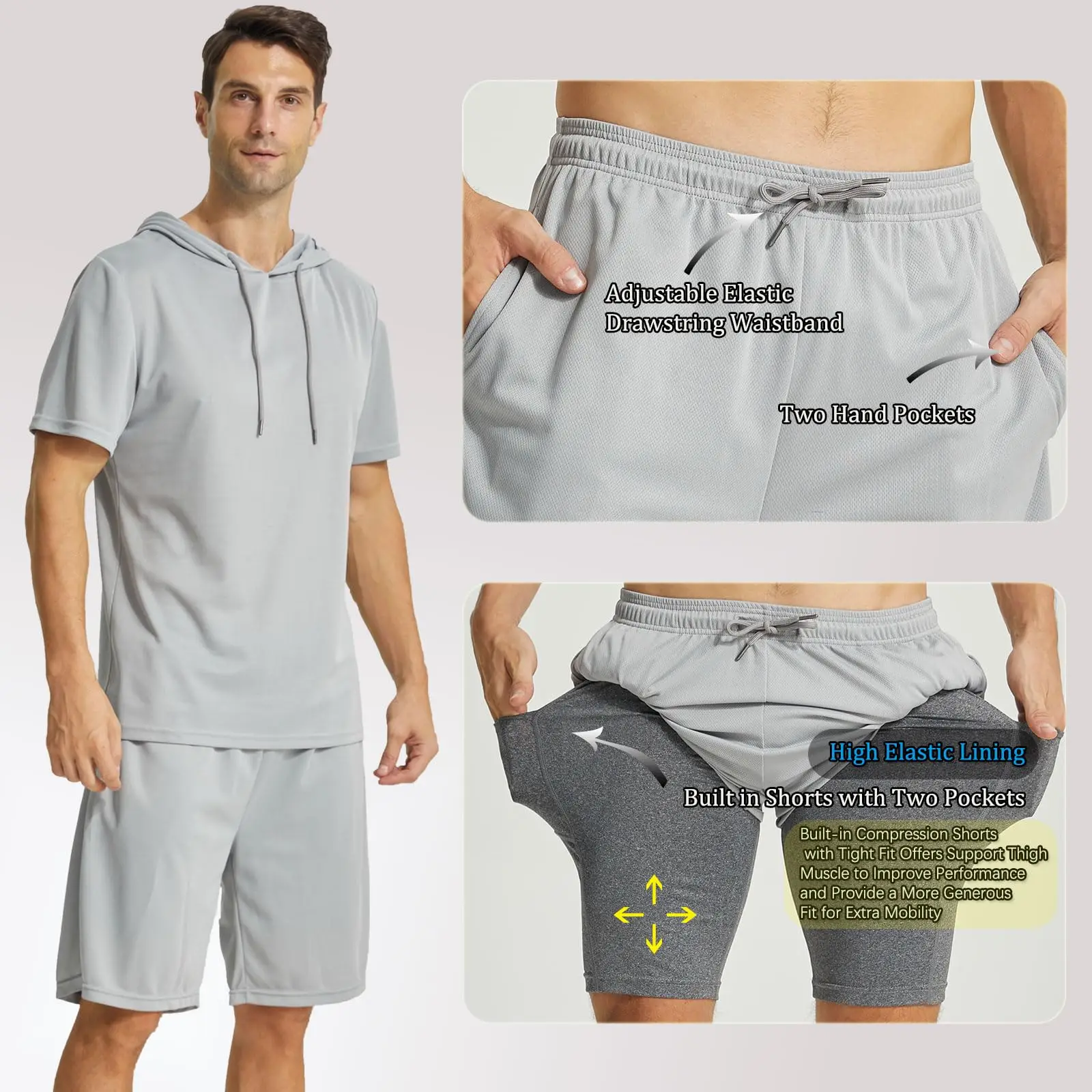 

Мужские быстросохнущие спортивные шорты 2-в-1 для бега с внутренними трусами-боксерами и карманами для тренировок, одежда для спортзала