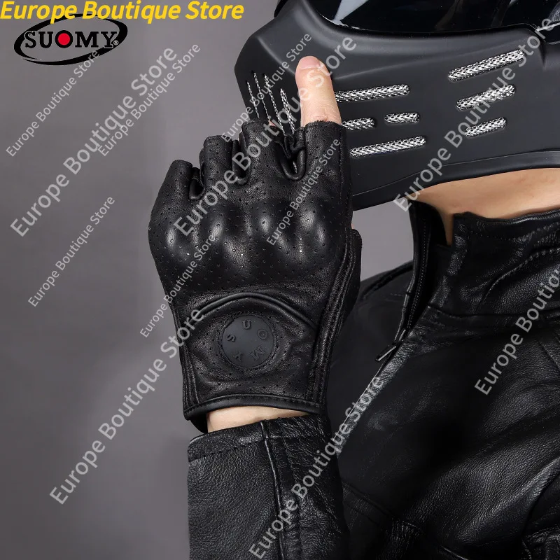 Half Finger Motorcycle Gloves Genuine Leather Summer Retro Anti Fall Breathable Riding Gear For Men Women view 4