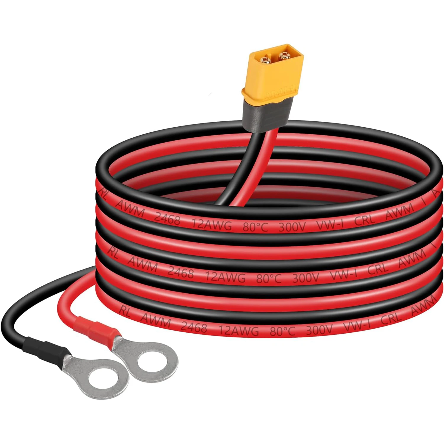 12AWG 59inch XT60H Male to O-Ring Connector Cord for RC Aircraft Toy Cars Lipo Battery FPV Racing Drone (1.5M/5Ft-M)