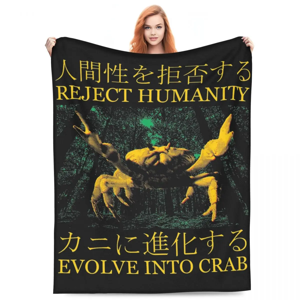 Japanese Evolve Into Crab Vintage Blankets Flannel Printed Humor Comfortable Lightweight Throw Blankets Sofa Bedroom Rug Piece