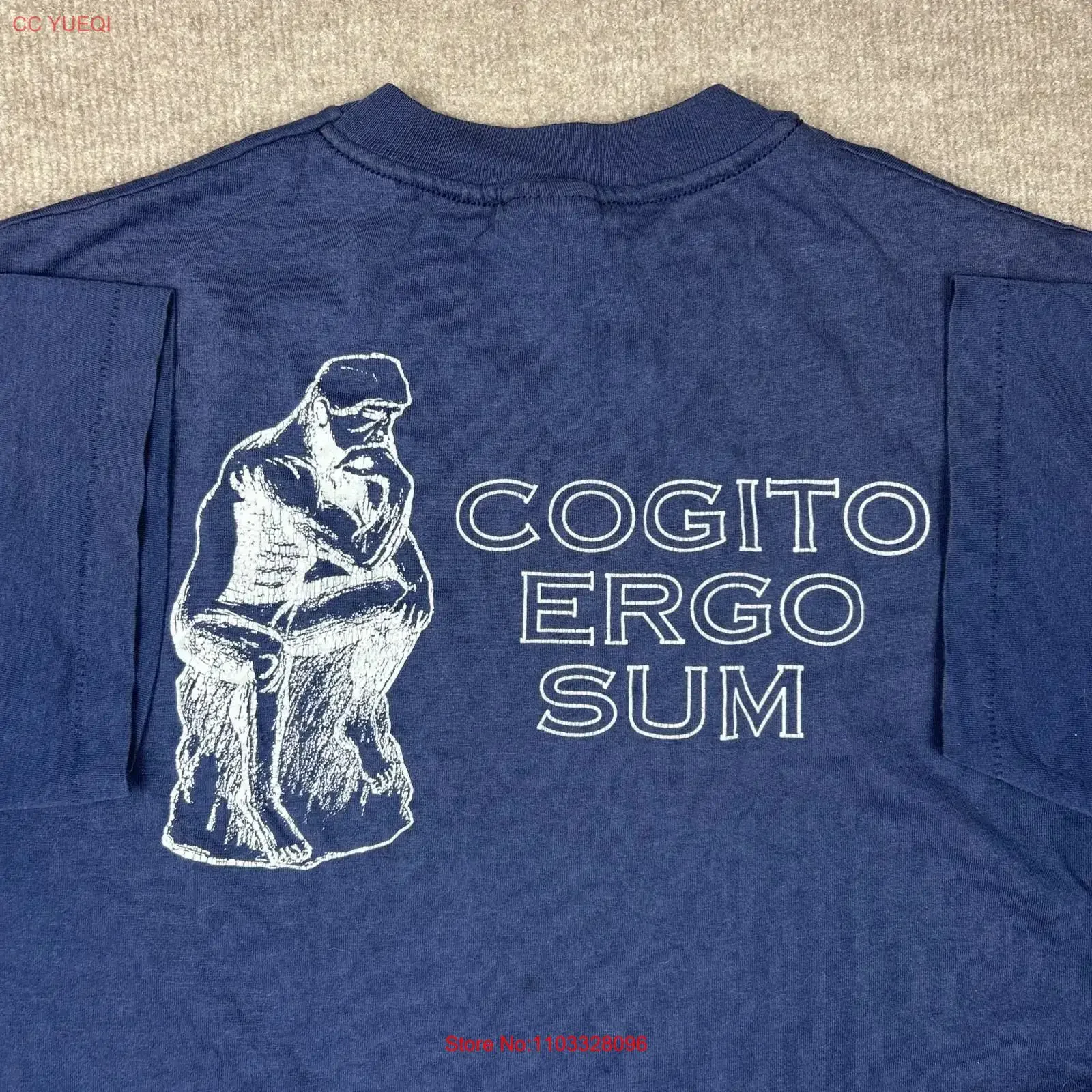 T-shirt vintage Cogito Ergo Sum I Think Therefore Am Philosophy, taille moyenne, effet délavé, pour un usage quotidien, avec motif graphique
