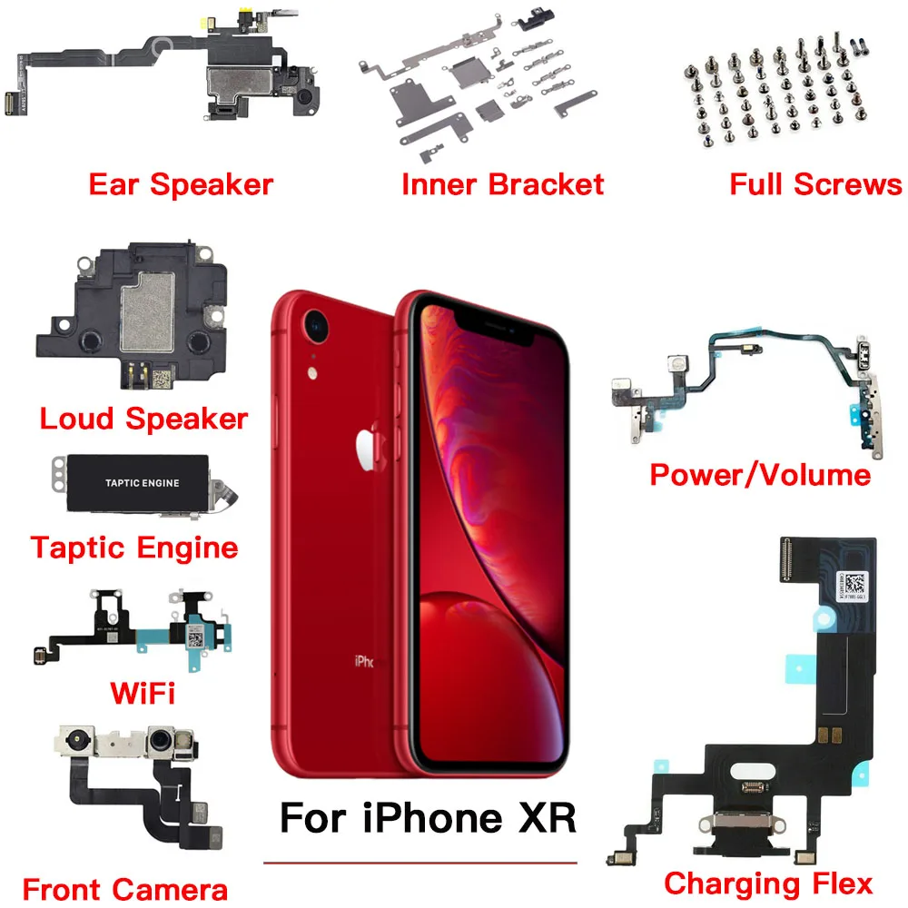 Inner Parts for iPhone XR Front Rear Camera Power Volume Button Loud Ear Speaker Flex Cable Bracket Screws Taptic Engine