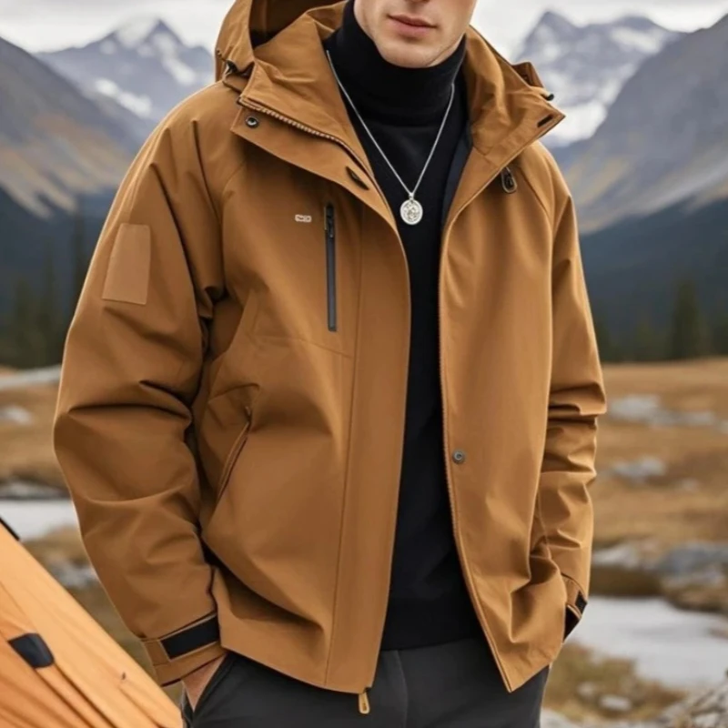 Outdoor Unisex Soft Shell Coat Autumn Hooded Waterproof Hiking Jackets Men Windbreaker Rain Coats for Hiking Camping Travel Tops