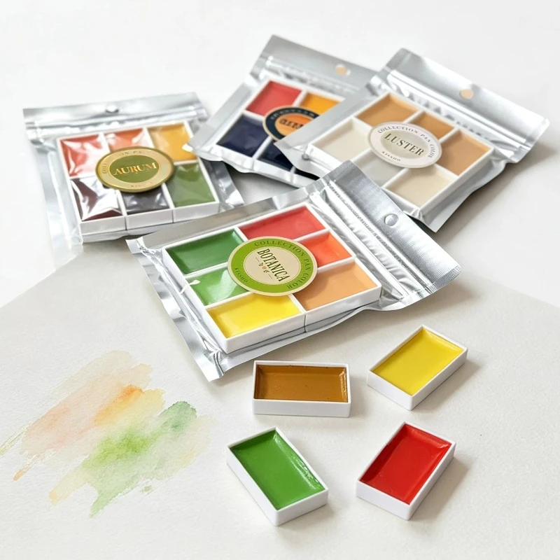 Japan Gansai Tambi Solid Watercolor 6 Colors Set Pearlescent Metallic Pigment Opaque Paint for Chinese Painting Art Supplies