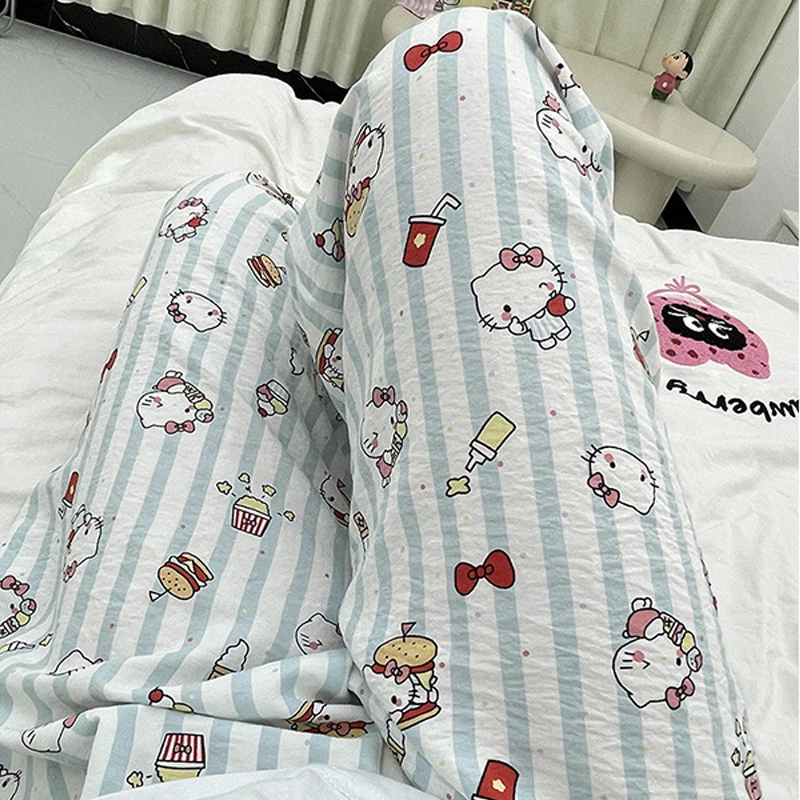 Sanrio Spring Autumn Hello Kitty Pajamas Pants Anime Melody Kawaii Cartoon Pochacco Print Thin Pajamas Cute Girl Home Clothes