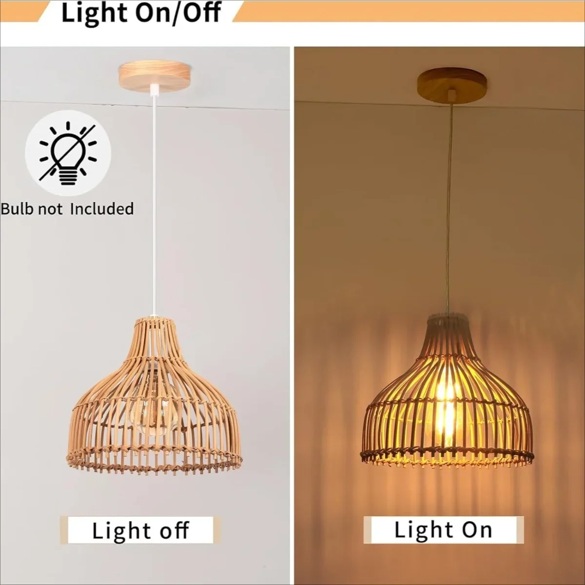 

JOYINLED тканый подвесной светильник из ротанга, натуральный винтажный потолочный светильник в стиле бохо, абажур для ресторана, кафе, гостиной, спальни