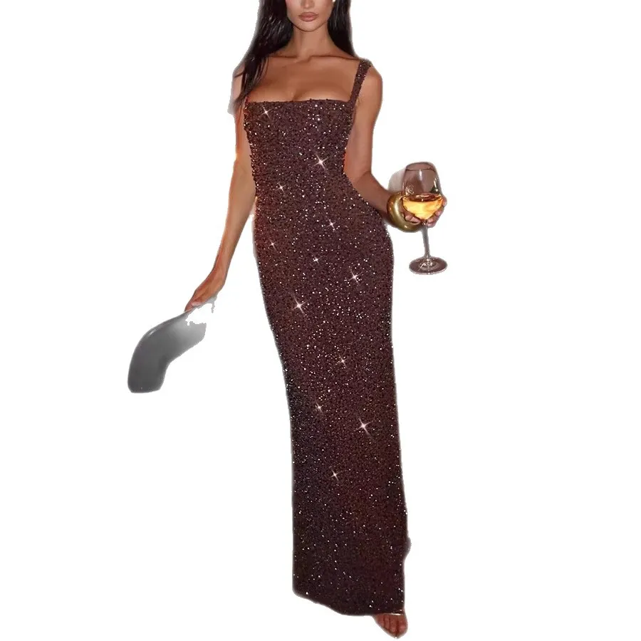 Women Sparkly Strap Sleeveless Bodycon Dress Evening Gown Mini Dresses Clubwear