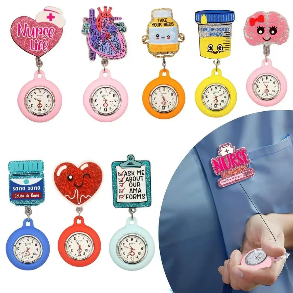 

Creativity PVC Retractable Watch Brooch Cute Cartoon Nurse Pocket Watches Lovely Colourful Doctor Badge Reel Gift