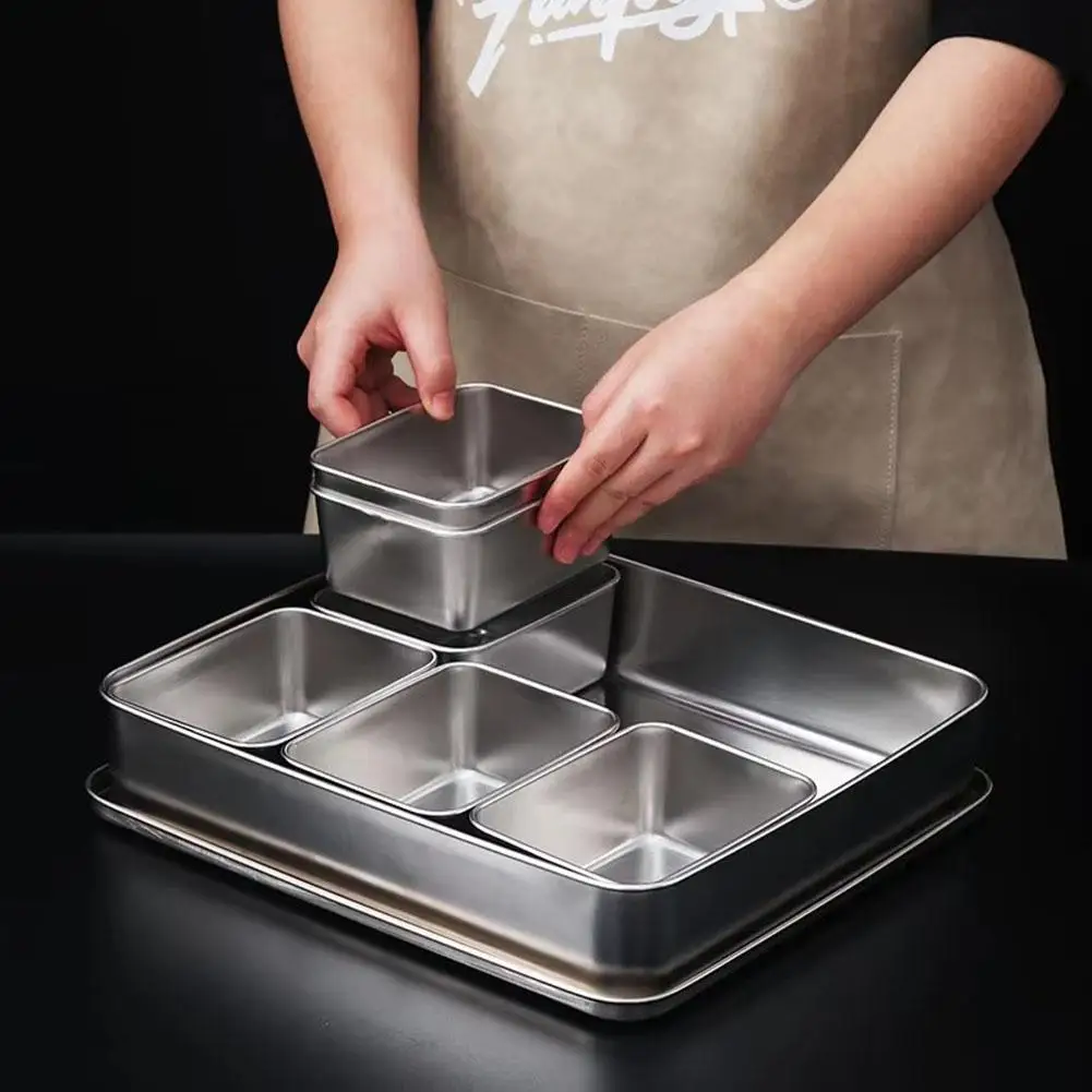 Stainless Steel Seasoning Box Set Japanese Flavor Box With Lid Ingredient Organization Square Kitchen Storage Box