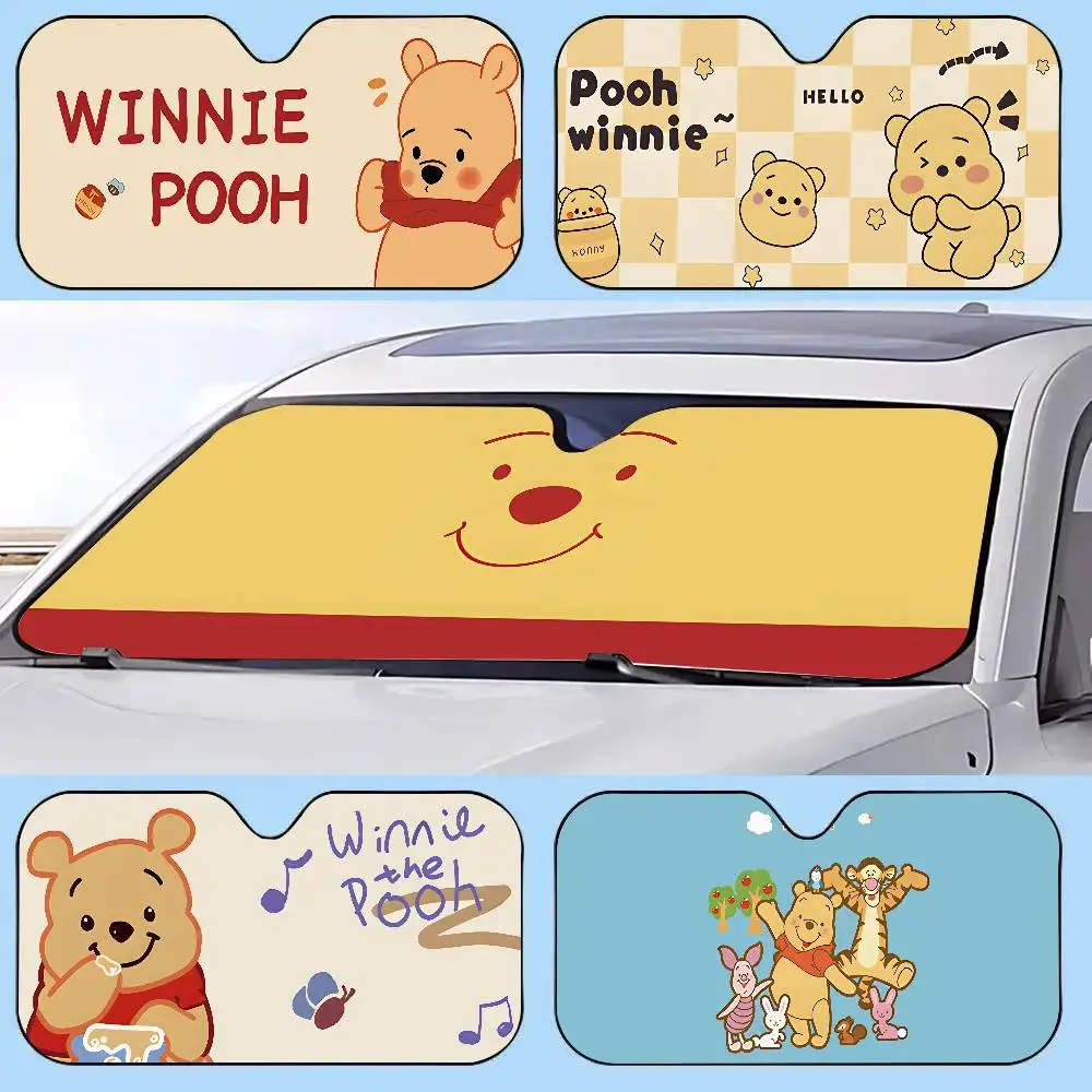 W-Winnies-The-P-Poohs Car Sunshade Window Sunshade Sunblock Front Windshield Hood Interior Front Baffle Double Sunshade