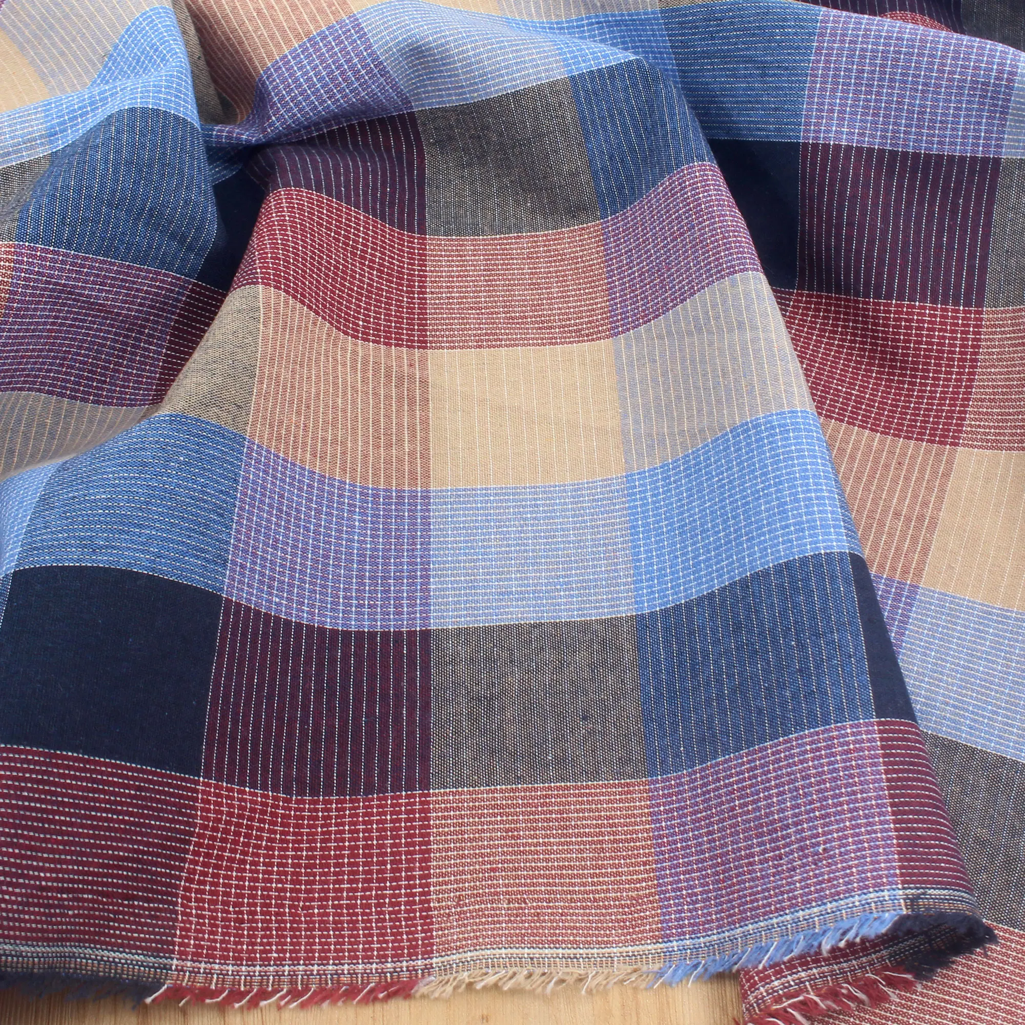 145x50cm Vintage Jacquard Stitched Linen Patchwork Plaid Fabric for Clothing Dress Curtain DIY Craft Sewing Cloth