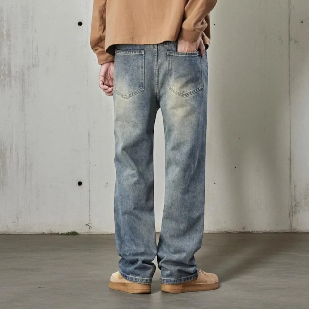 بنطلون جينز فضفاض للرجال مستقيم بنطال ذو قصة أرجل واسعة Y2k جينز فضفاض عتيق ملابس الشارع موضة الهيب هوب #2