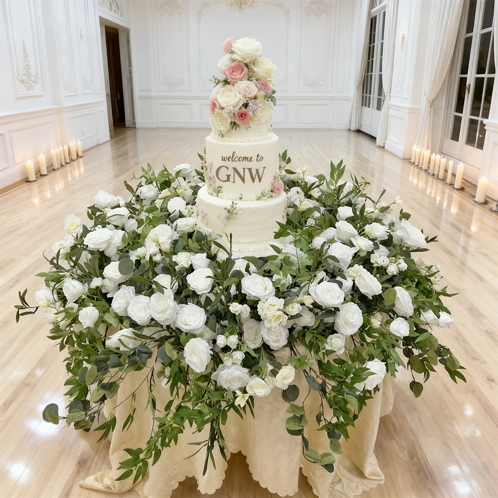 

Real Touch Modern Cloth Artificial Flower Cake Floral Decoration For Wedding Custom Design Luxury High End Silk Feel Flowers