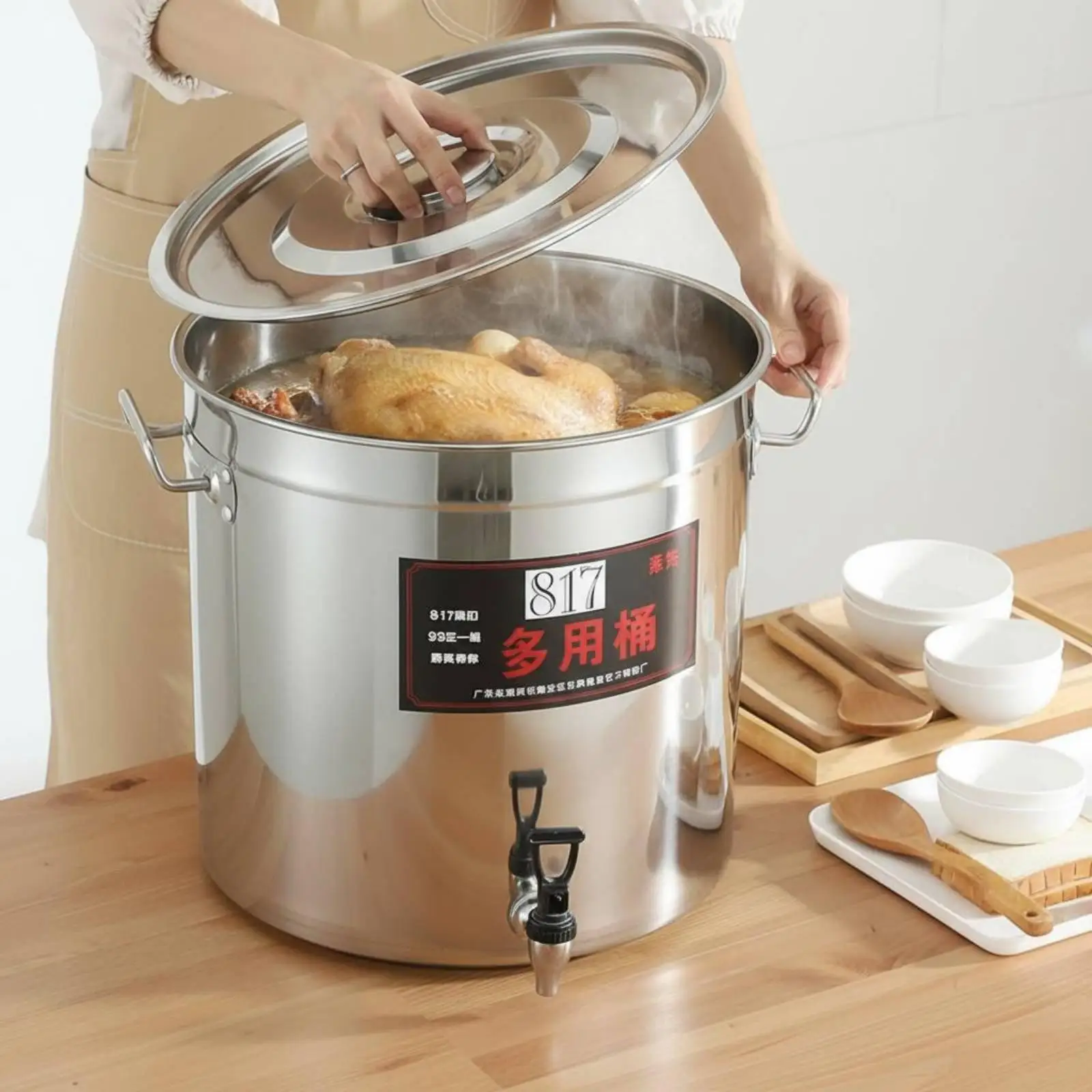 Seau multifonction en acier inoxydable grande capacité avec robinet, distributeur de thé et de soupe, marmite de cuisson pour restaurant