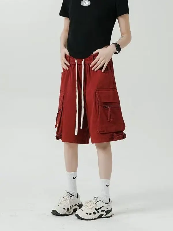 American Style Casual Loose Thin Work Trousers Five-Point Pants Trendy Black Summer Shorts for Men And Women Street Style Pol...