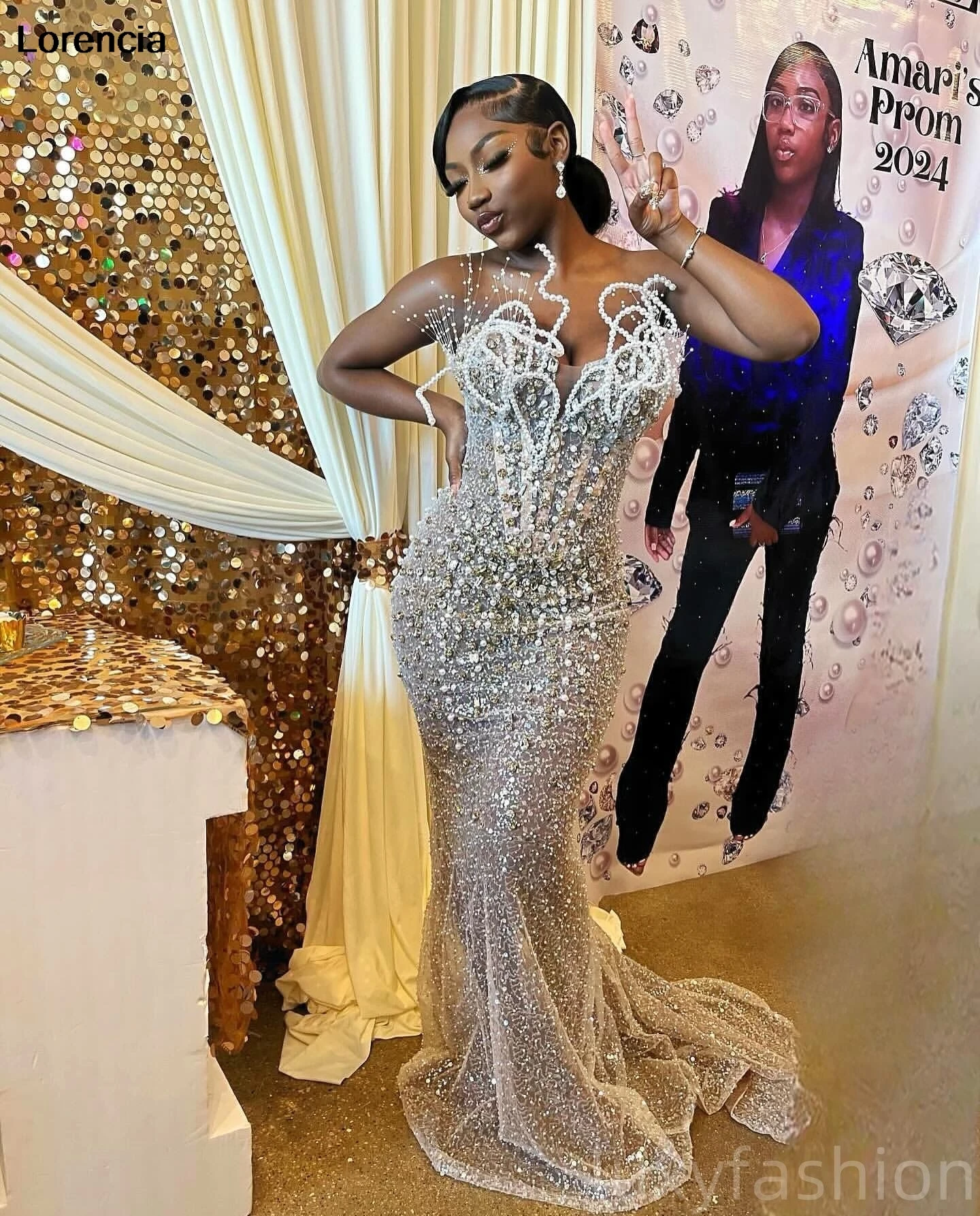 

Customized Arabic Aso Ebi Silver Mermaid Prom Dress Shiny Pearls Beaded Crystals African Evening Gown Robe De Sorrie YPD345