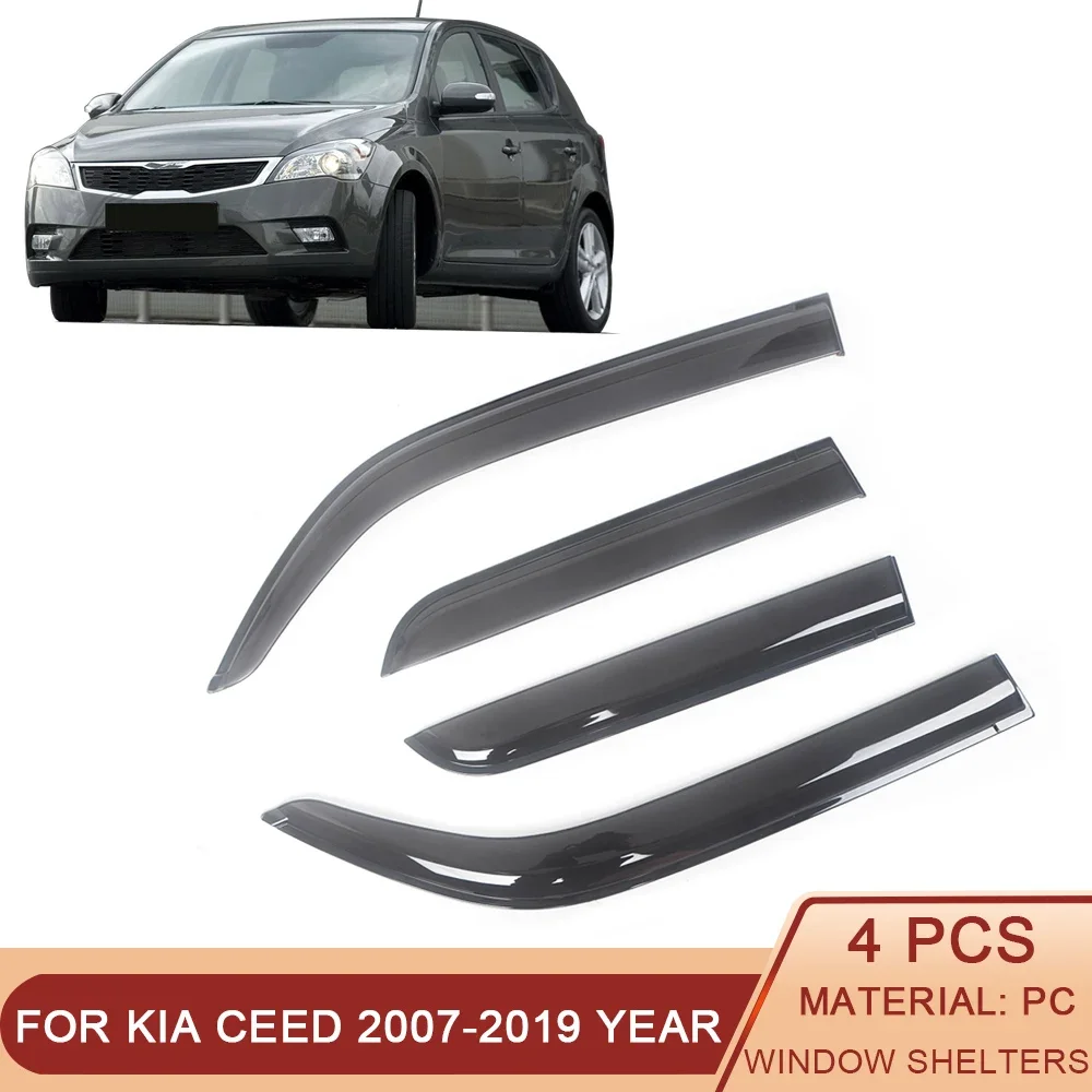 

For Kia Ceed 2007-2019 Auto Side Window Wind Deflectors Visors Black Rain Guard Door Visor Vent Shades Dark Smoke Ventvisor