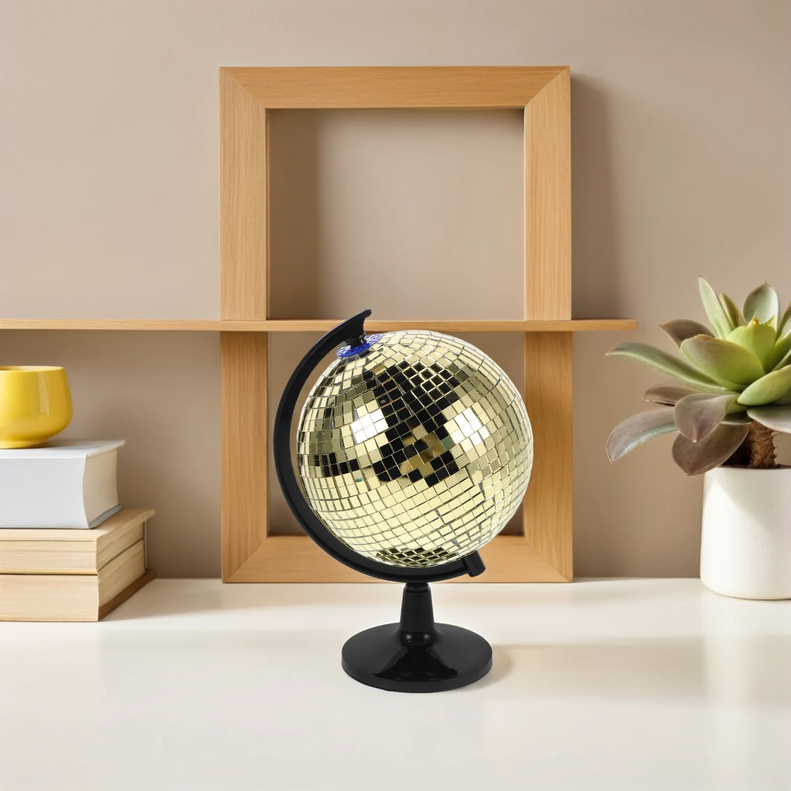 

Sparkling Disco Globe Mirror Like Surface Rotating World Map Decor for Home Office Tabletop Decorative Art Piece 70S Vibe
