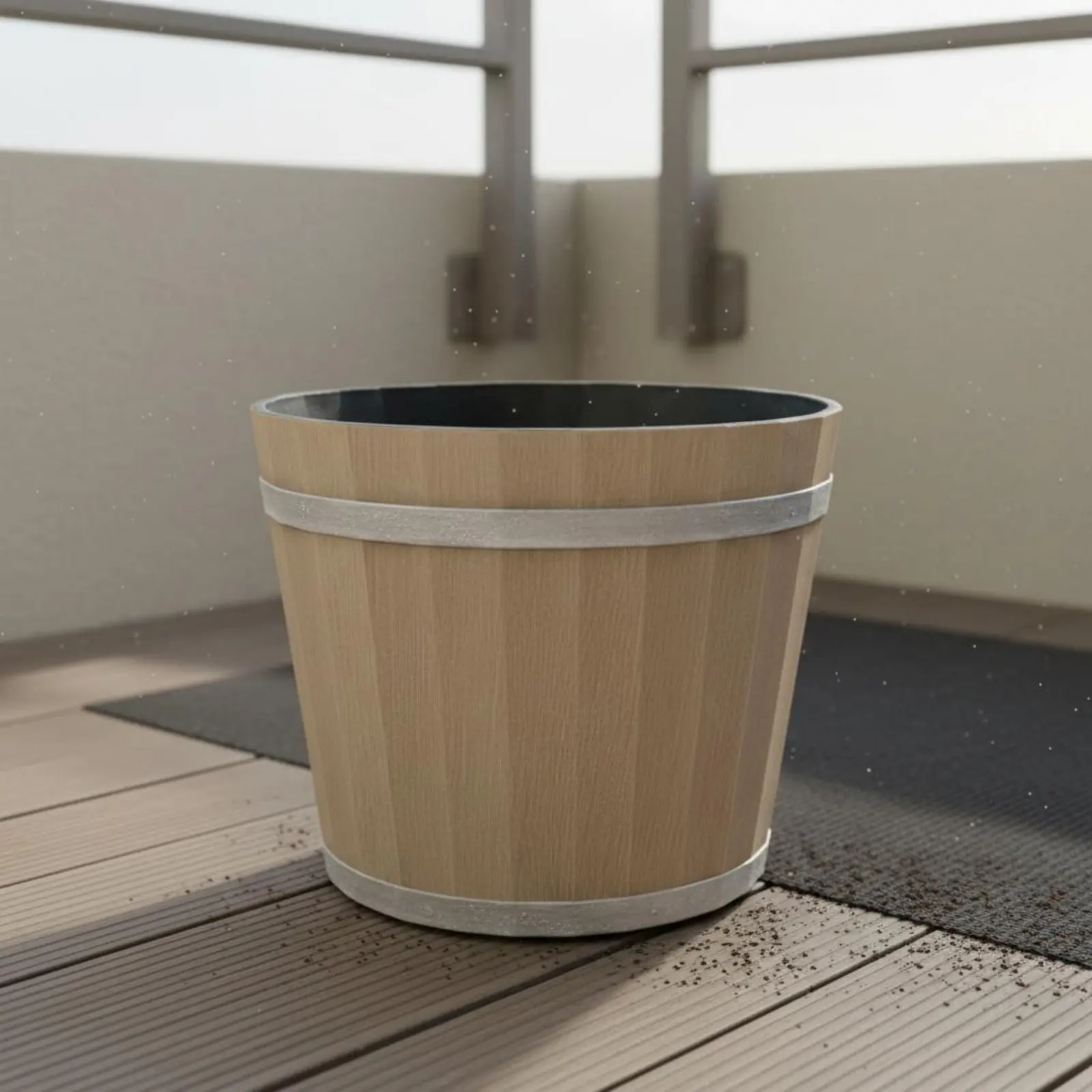 Faux Wood Barrel Planter Long-Lasting Resin Bourbon Barrel Pot Rustic Container Planter Lightweight Plant Container