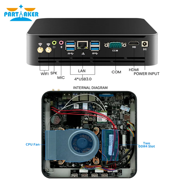 Partaker إنتل كور i7 8700 i5 8500 i3 8100 الألعاب كمبيوتر مصغر Win10 كمبيوتر مكتبي الألعاب Nettop هيكلي HTPC UHD 630 واي فاي