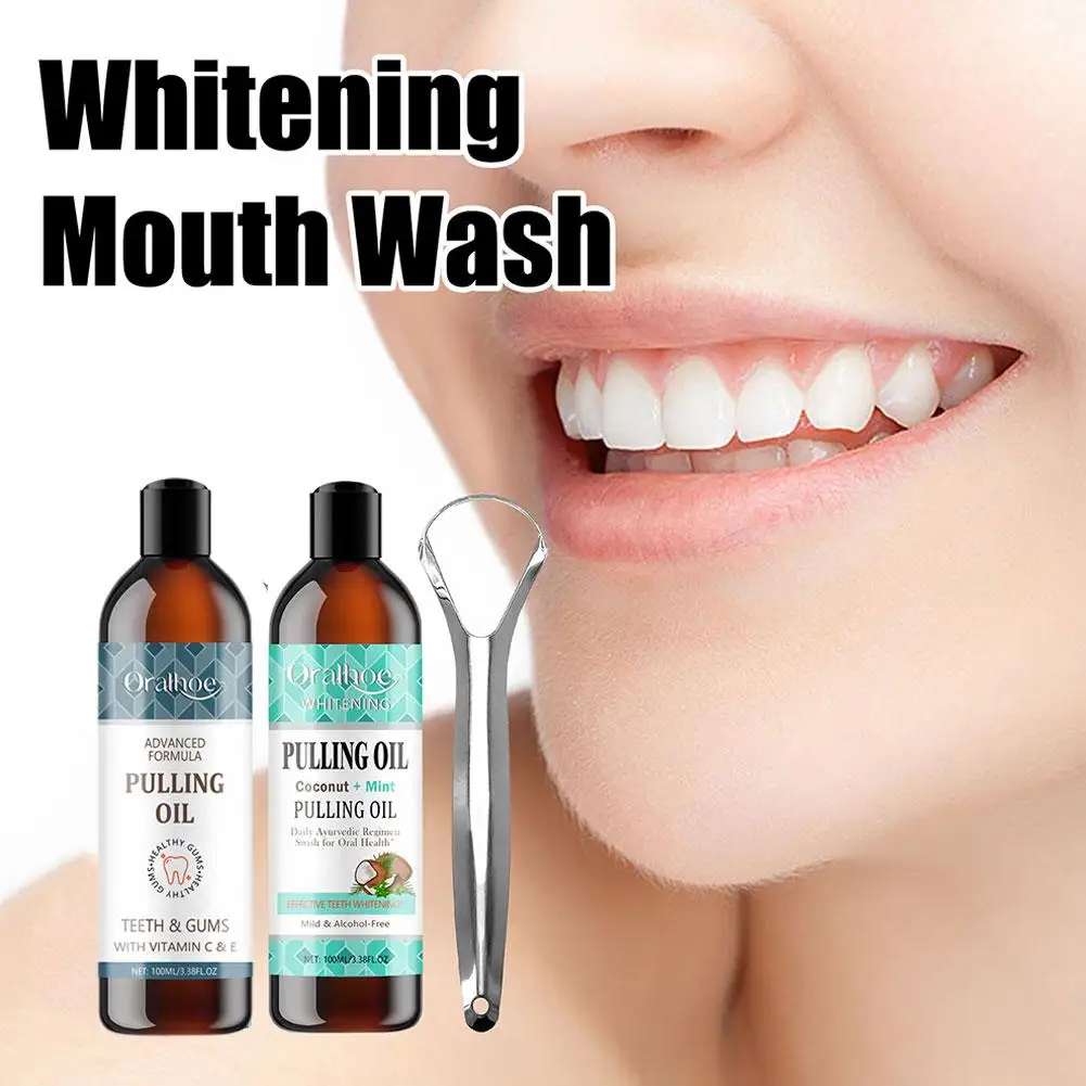 100ML Coconut Mint Pulling Oil Mouthwash Alcohol-free Whitening Breath Tongue Teeth Health Care Fresh Scraper Mouth Health Care