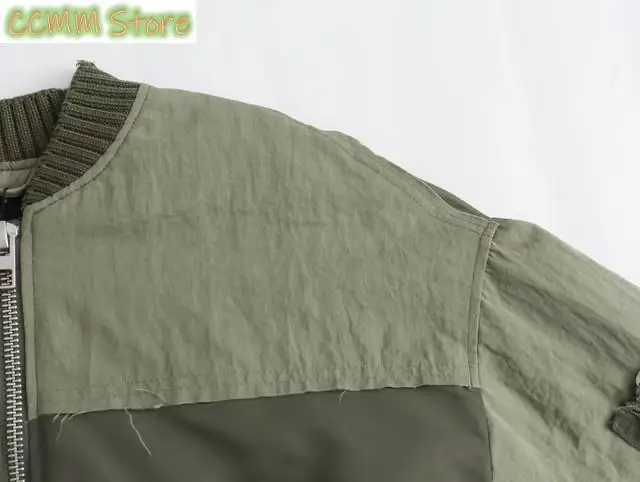 Streetwear Armygreen Bomber Jackets Women Patchwork Zipper Pockets Oversized Jackets Fashion 2025 Winter Spring Coats