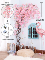 Set Artificial Cherry Blossom Flowers Trees Suit Stem Decor Fake Sakura Branches Wall Hanging Backdrop Party Wedding Decorations