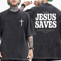 2025 verano lavado Vintage cristiano Jesús buenas noticias Dios te amo Biblia poesía camiseta gráfica hombres algodón Casual camiseta suelta