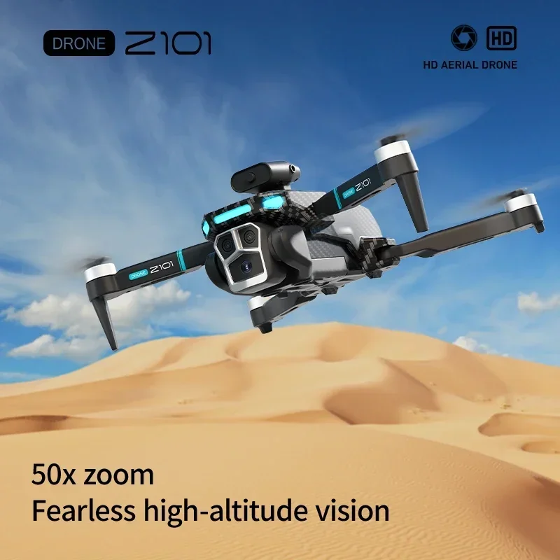 Drone RC Z101 pour Photographie Aérienne HD, Quadrirotor Sans Balais, Flux Optique, Avion d'Évitement d'Obstacles, 3 Caméras 4K