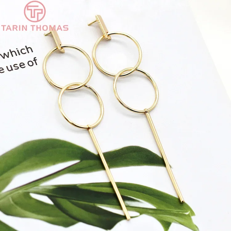 (2382)2PCS 86x17MM 24k Gold Color Brass Round Stud Earrings DIY High Quality Jewelry Findings Accessories